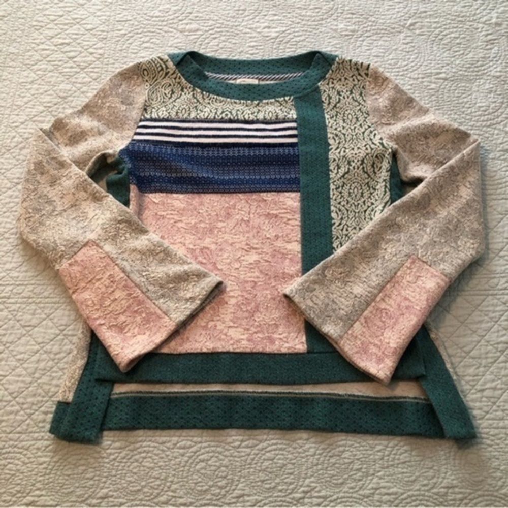 Anthropologie Postmark Latitudes patchwork textured sweater. XS